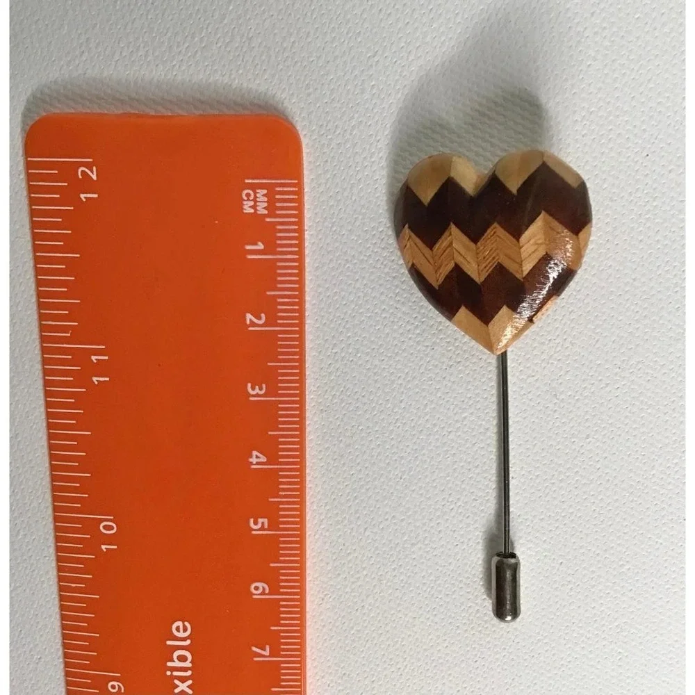 Vintage Wooden Heart Stick Pin Marquetry Lapel Pin Western Cottage Boho Priarie